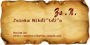 Zsinka Nikétás névjegykártya